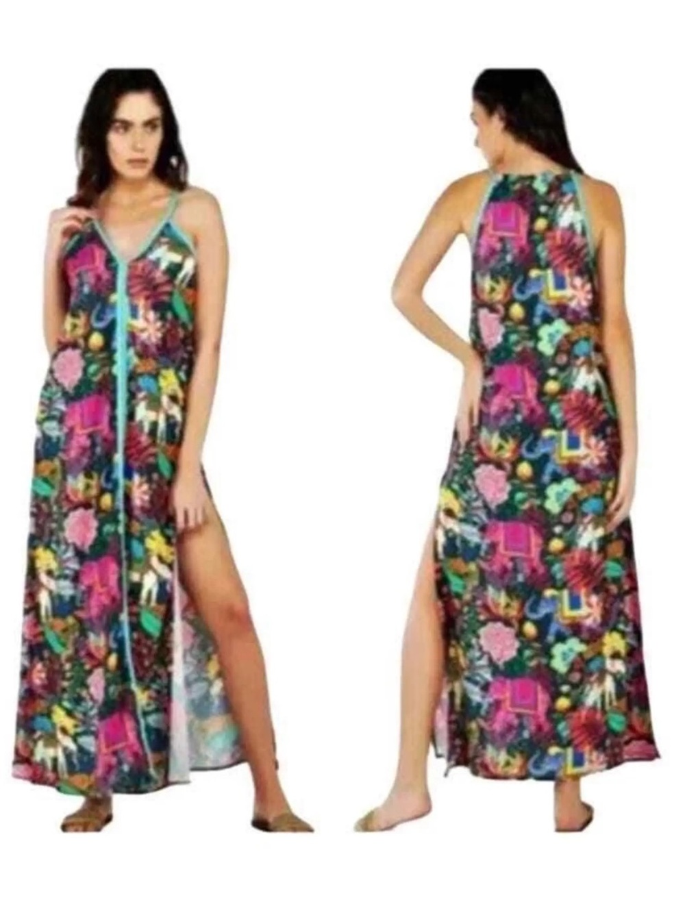 AMERICA AND BEYOND ELEPHANT MAXI DRESS LARGE